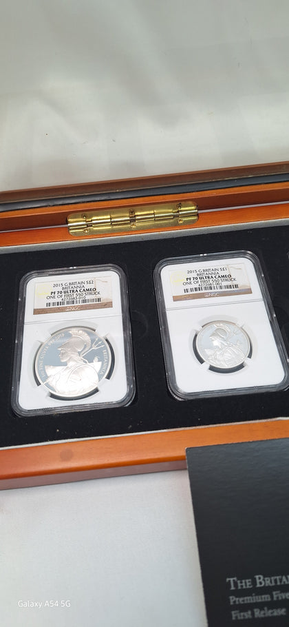 The Royal Mint The Britannia 2015 Premium Five-Coin 999 Fine Silver Proof Set First Release