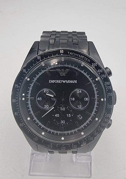 Emporio Armani AR5989 men's black chronograph watch with original box and papers