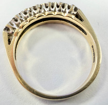 9ct yellow gold half eternity ring with 7 stone diamond size L 1/2