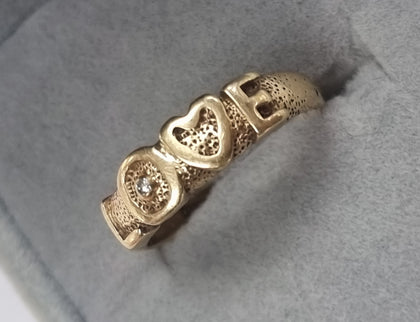 9ct Gold Love Ring With Diamond Size O1/2