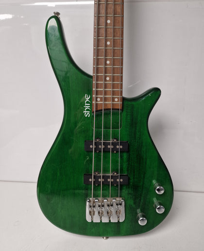 ** Collection Only ** Shine Green Bass Guitar Electric 4 String Through Neck Fusion Style Pickups