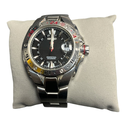 Mens Seiko Perpetual Calendar Gmt Watch 8f56-0020 Boxed