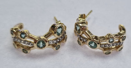 9ct Gold Earrings Green & CZ