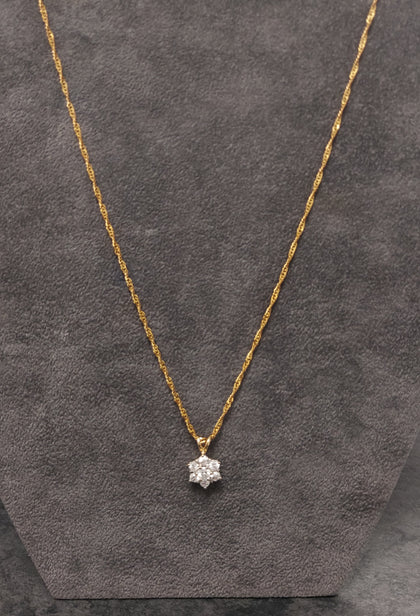 9ct Gold Singapore Chain & CZ Flower Pendant - 16
