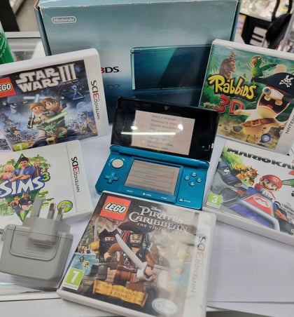 Nintendo 3DS Aqua  Blue With Charger Handheld Console Boxed With Games