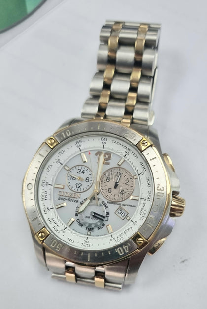 Citizen Men’s Eco drive P.Calendar  Chrono Two Tone Bracelet Watch BL5376-55A.