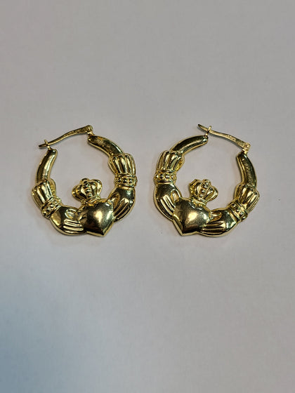 Beautiful 9ct Yellow Gold Claddagh Earrings - 3.97G - 3cm - Hallmarked