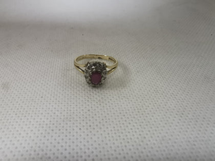 9K Gold Diamond Ring Pink Stone, 375 Hallmarked, 2.41G, Size: L, Box Included