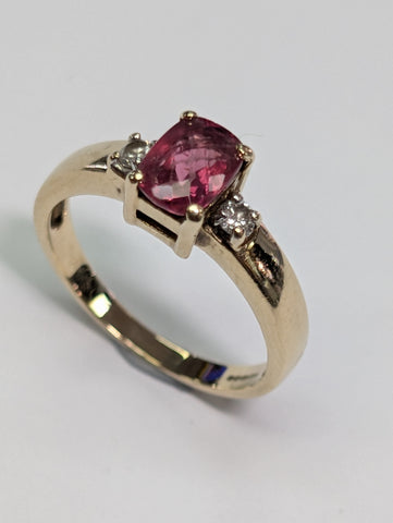 9ct Gold Diamond & Red Stone Ring