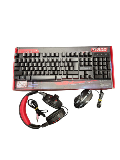 T-WOLF TF800 4 in 1 Gaming Keyboard, Mouse, Headphone, Mouse pad set *MISSING MOUSEPAD*