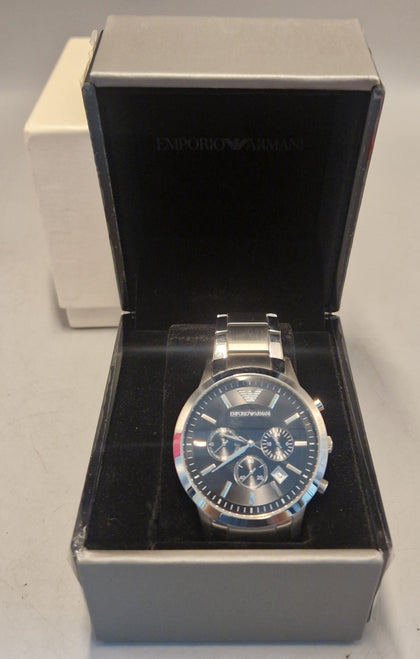 Emporio Armani Silver Steel CHRONOGRAPH Mens Watch Black Dial AR2434