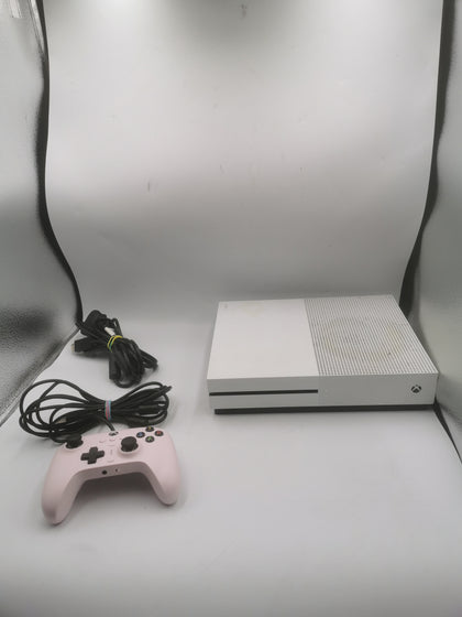 Xbox One S console 500GB white discounted with wired controller and power cables - crack on casing and discolouration