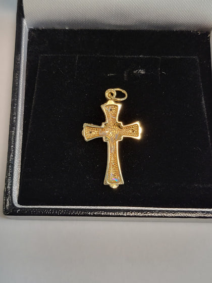 9ct Yellow And White Gold Cross Pendant - 1.76G - Hallmarked - Iridescent Effect On The Yellow Gold