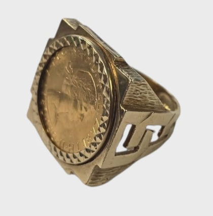 1963 Full 22ct Sovereign + 9ct Ring - Size R 1/2