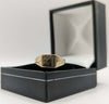 375 HALLMARKED 9CT, YELLOW GOLD, SIGNET RING WITRH DESIGN ON BAND, SIZE: Q, 2.5G, BOXED