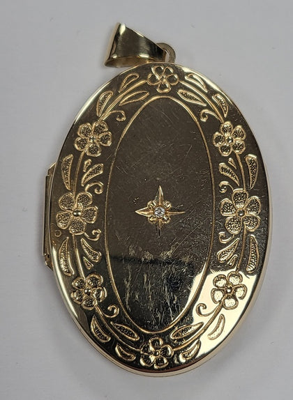 9ct Yellow Gold Oval Locket With Clear Stone - 6.56G - 1.5