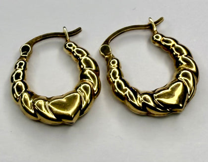 9ct Gold Heart Patterned Hoop Earrings