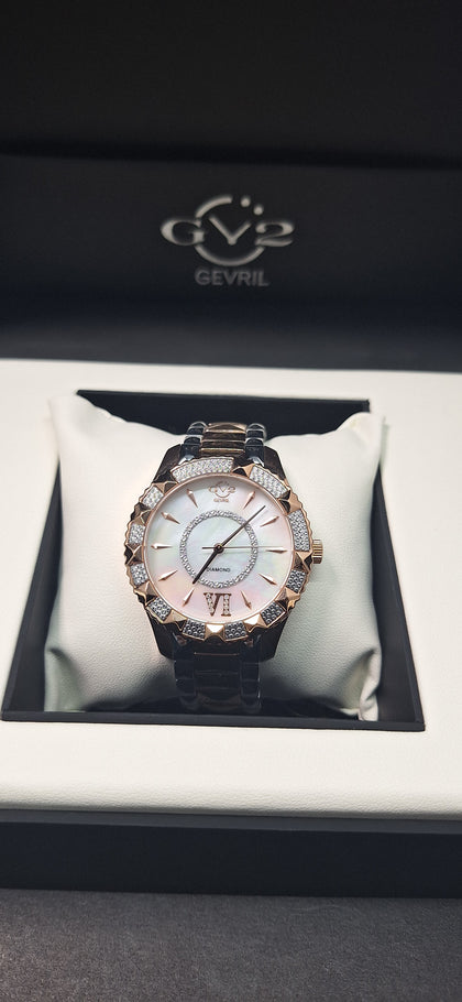 Gv2 gevril Siena Blue Mop Dial Two Tone Rose Bracelet Swiss Quartz ladies Watch