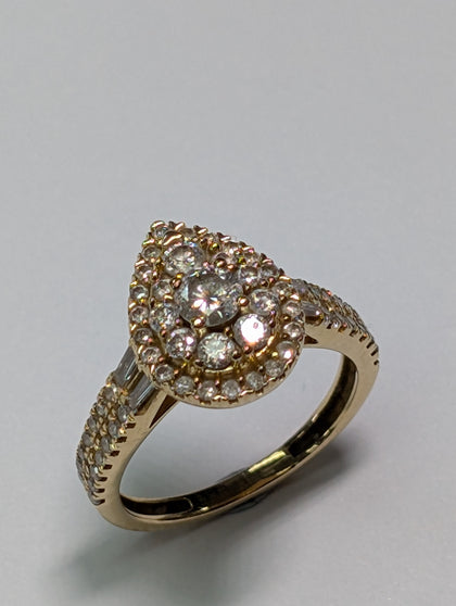 18ct Gold Tear Drop Diamond Ring - Size J
