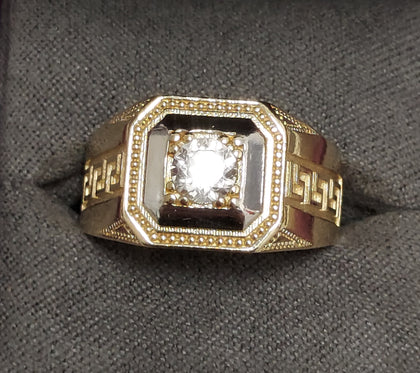14ct Yellow & White Gold Solitaire Gents Ring - Size S1/2