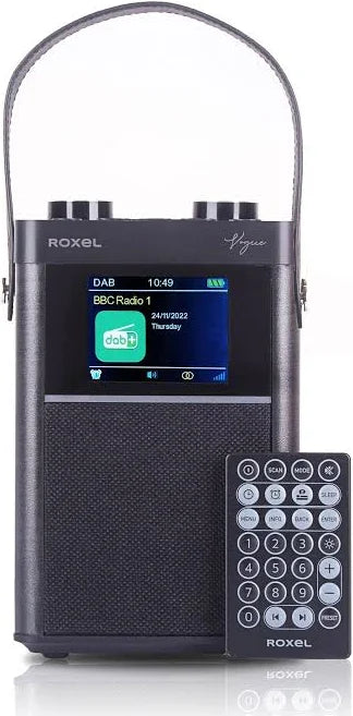 Roxel Vogue DAB Radio & FM Radio and Wireless Speaker with Dual Alarm & Snooze Function, Rechargeable Portable DAB Radio, Mains & Battery (Black)