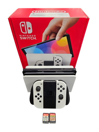 Nintendo Switch OLED White **2 Game Bundle** - Boxed