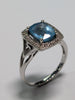 9ct White Gold Diamond & Aqua Blue stone Ring