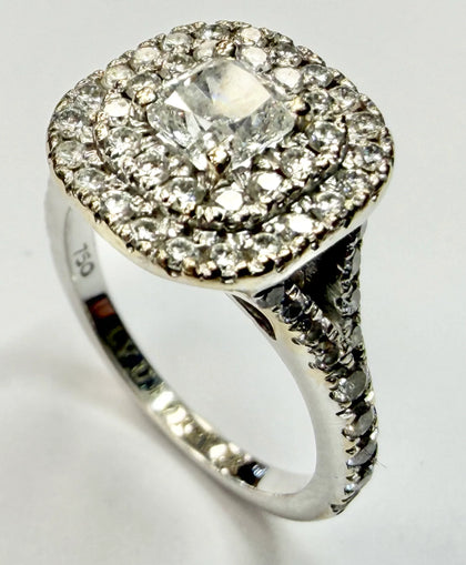 18ct white gold double halo ring size J