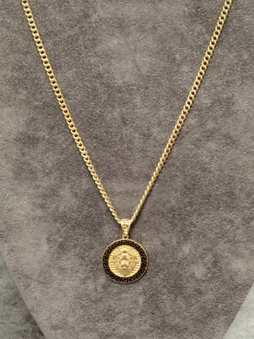 14ct Yellow Gold Curb Chain & Lion Head Pendant