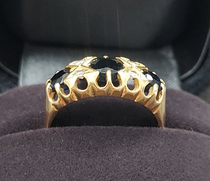 Vintage 9ct Gold Sapphire & Diamond Boat Ring - Size O