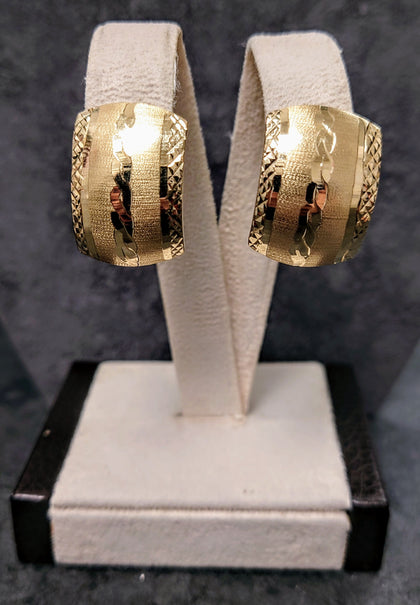 14ct Yellow Gold Omega Back Large  Decorative Earrings