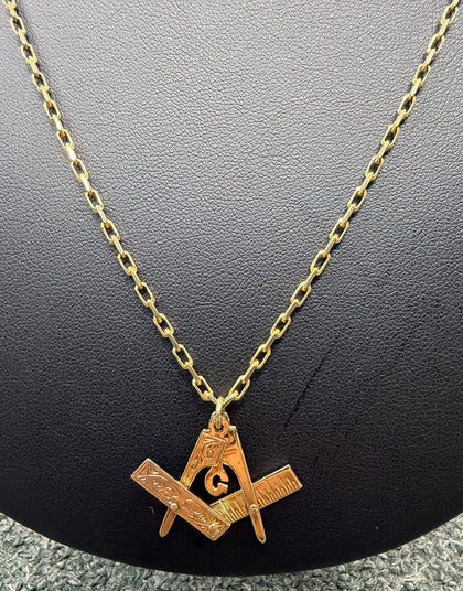 9ct Necklace + Pendant masonic tools - Yellow Gold