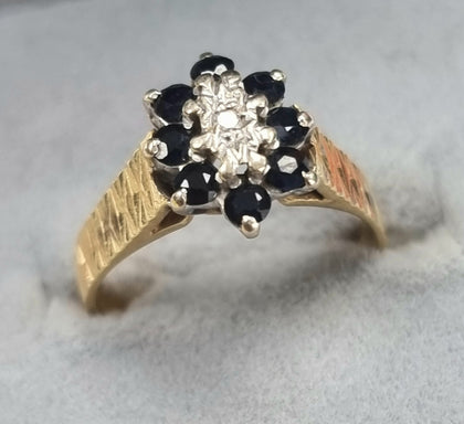 18ct Yellow Gold Diamond Sapphire Ring Size 