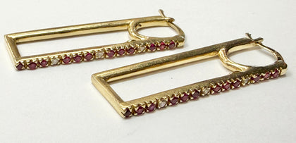 14ct gold earrings with red and clear stones