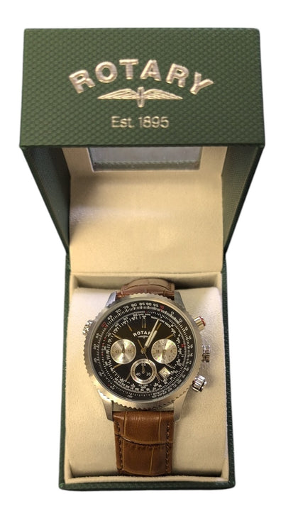 Rotary Apex 100 Pilot Chronograph Leather Strap Edition
