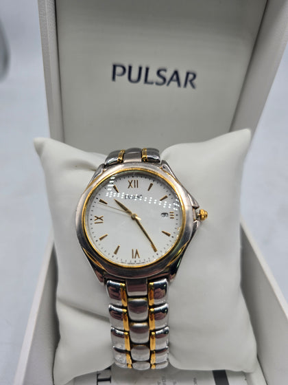pulsar steel and gold watch