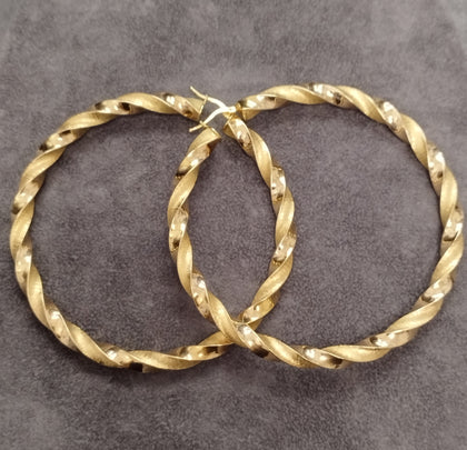 9ct Yellow Gold Large Twisted Hoop Earrings – Large 80mm