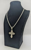 925 Hallmarked Silver, Heavy Baguette Crossover Cross on Cube Embedded Chain, 20", 54.5grams