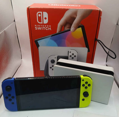 Nintendo Switch 64GB OLED Console - Boxed With Green & Purple Joycons, Docking Station & Cables