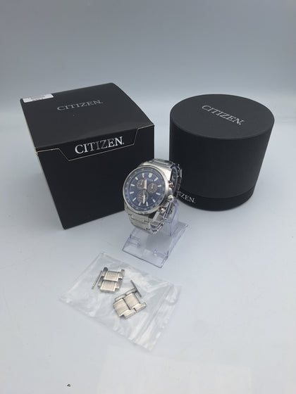 Citizen H500-A168902 Mens eco-drive blue dial stainless steel chronograph watch with card, box and extra links