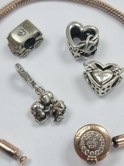 Rose Gold Pandora Bracelet + 4 Charms