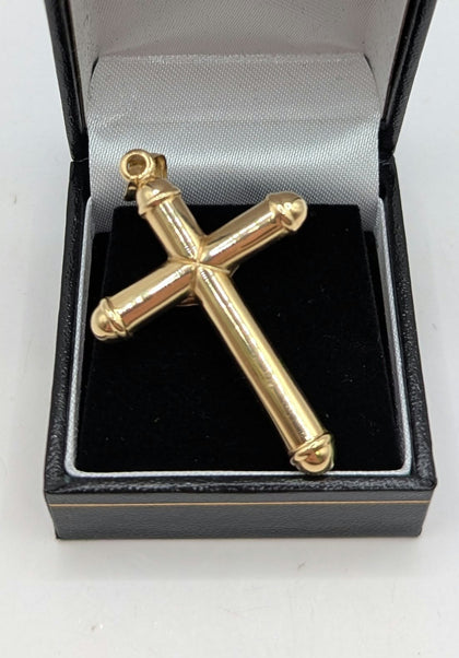 14CT Hallmarked 585, Yellow Gold, Two-Tone Tubular Crucifix Pendant, 2