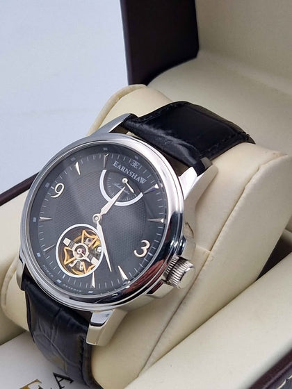 Thomas Earnshaw Longitude Heritage Black Men's Automatic Skeleton Watch – Black Dial – Leather Strap – Boxed