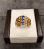 9ct Yellow Gold 'Antique' Style Blue Stone Trilogy Ring Size - N