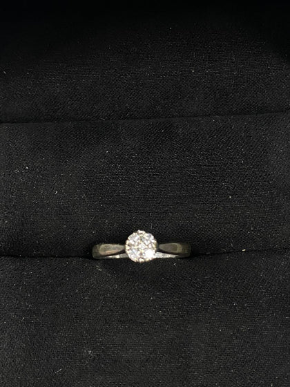 9ct Yellow Gold Ring With Diamond Cluster, 2.25g
