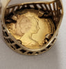 22ct Half Sovereign Coin (1982) mounted in 9ct Ring . - Size P - 8.01g total