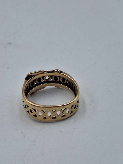 9ct Yellow Gold Mens Buckle Ring - Size R - 5.93 Grams