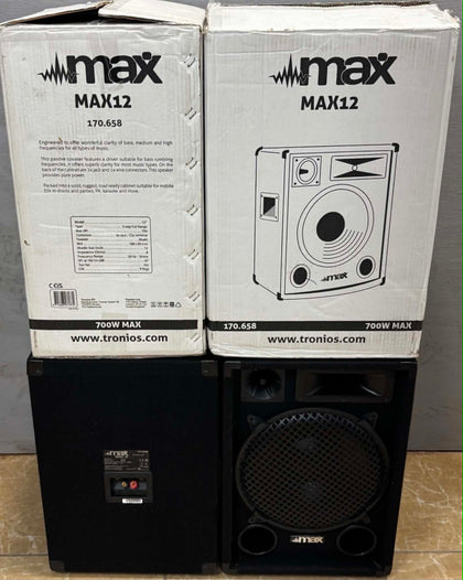 * collection only * MAX SP12 Passive DJ Speaker x 2 700W 12