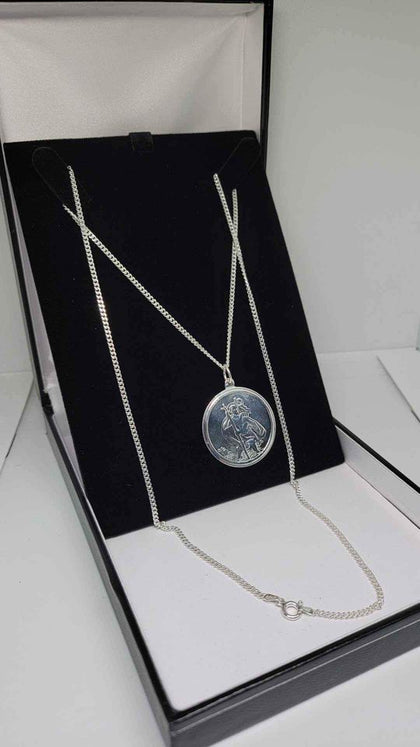 925 Sterling Silver Curb Chain Necklace With St. Christopher Pendant - 24