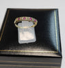 9ct Yellow Gold Half Eternity Ring with Diamonds (uncarated) and Pink Stones - Size P - 1.74g total - Hallmarked